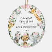 ガールサファリアニマルズピンクフローラベビー1stクリスマス セラミックオーナメント (左)