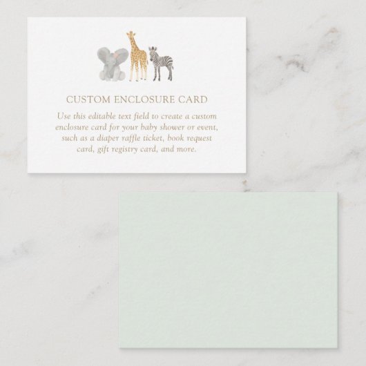 ガールサファリアニマルズベビーシャワーカスタム エンクロージャーカード (正面/裏面)