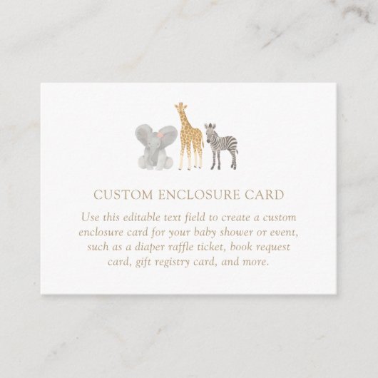 ガールサファリアニマルズベビーシャワーカスタム エンクロージャーカード (正面)