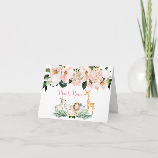 ガールサファリアニマルズベビーシャワーサンキューカード サンキューカード (正面)
