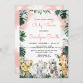 ガールサファリアニマルズベビーシャワー招待状 招待状 (正面/裏面)