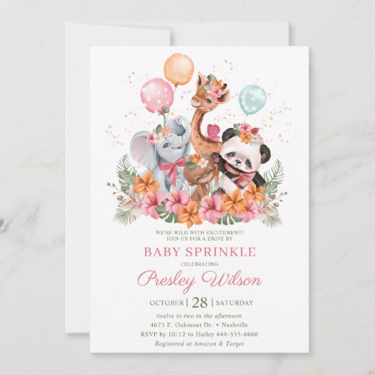 ガールサファリアニマルズベビー散布 招待状 (正面)