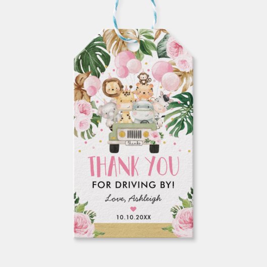 ガールサファリジャングルドライブバイベビーシャワーパレード ギフトタグ (正面)