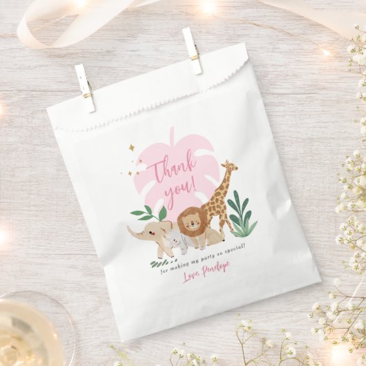 ガールサファリバースデーパーティーありがとうギフトラベル フェイバーバッグ (クリップ留めされた状態)
