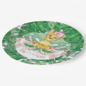 ガールサファリライオンイラストレーション パーソナライズされた ペーパープレート (アングル)