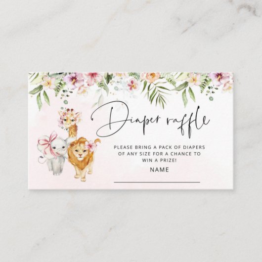 ガールサファリ動物おむつラッフルチケット エンクロージャーカード (正面)