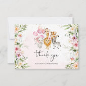 ガールサファリ動物のベビーシャワーサンキューカード カード (正面)