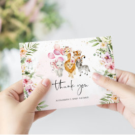 ガールサファリ動物のベビーシャワーサンキューカード カード
