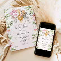 ガールサファリ動物のベビーシャワー招待状