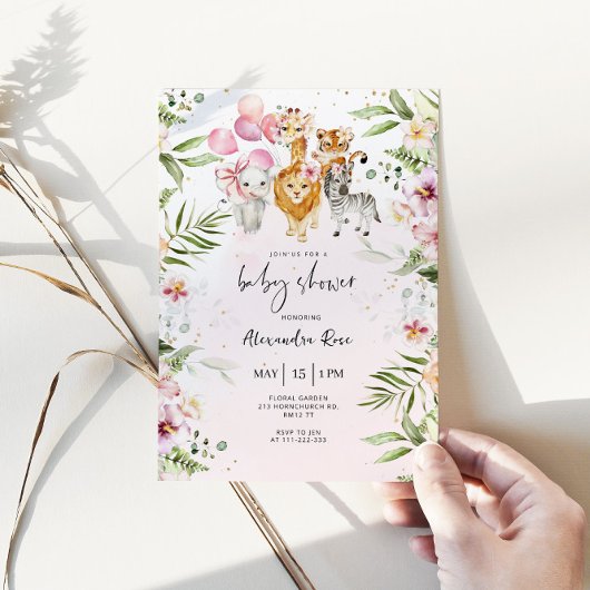 ガールサファリ動物のベビーシャワー招待状 招待状