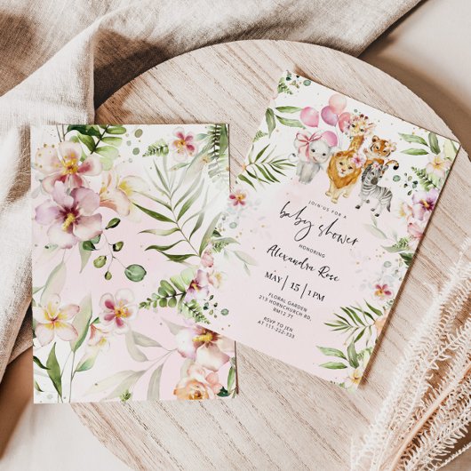 ガールサファリ動物のベビーシャワー招待状 招待状