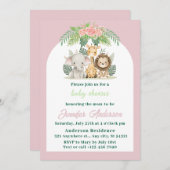 ガールサファリ動物のベビーシャワー 招待状 (正面/裏面)