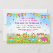 ガールサファリ動物の誕生日パーティートレイン 招待状 (正面)