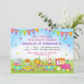 ガールサファリ動物の誕生日パーティートレイン 招待状 (スタンド正面)