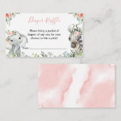 ガールサファリ動物の赤ちゃんシャワーおむつラッフル エンクロージャーカード (正面/裏面)