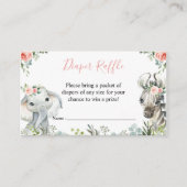 ガールサファリ動物の赤ちゃんシャワーおむつラッフル エンクロージャーカード (正面)