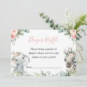 ガールサファリ動物の赤ちゃんシャワーおむつラッフル 招待状 (スタンド正面)