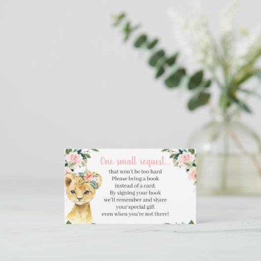 ガールサファリ動物の赤ちゃんシャワーブックリクエストカード エンクロージャーカード (スタンド正面)