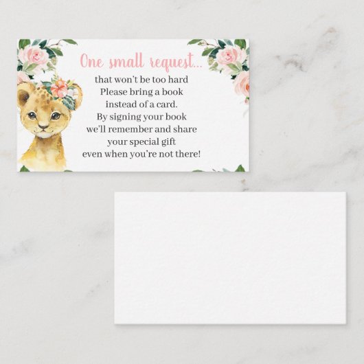 ガールサファリ動物の赤ちゃんシャワーブックリクエストカード エンクロージャーカード (正面/裏面)