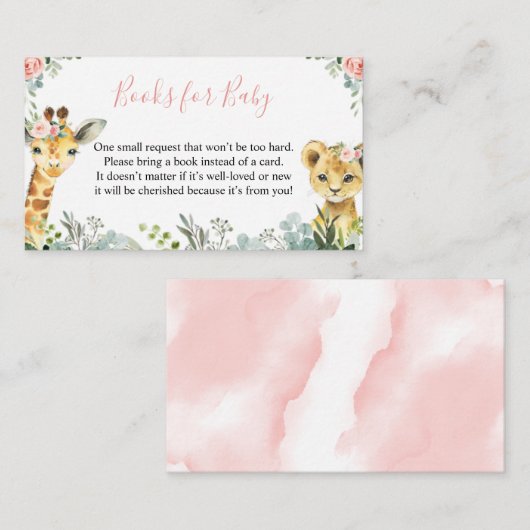 ガールサファリ動物の赤ちゃんシャワーベビー エンクロージャーカード (正面/裏面)