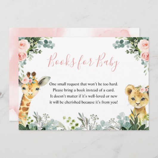 ガールサファリ動物の赤ちゃんシャワーベビー 招待状 (正面/裏面)