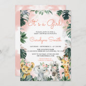 ガールサファリ動物ベビーシャワー招待状 招待状 (正面/裏面)