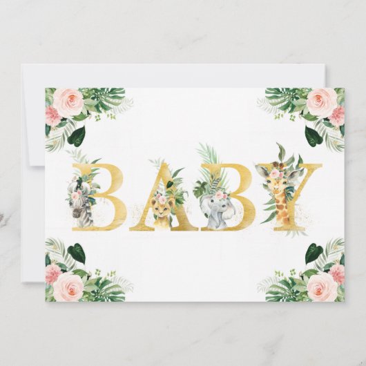 ガールサファリ動物編集可能オ赤ちゃんシャワー 招待状 (裏面)