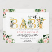 ガールサファリ動物編集可能オ赤ちゃんシャワー 招待状 (正面/裏面)