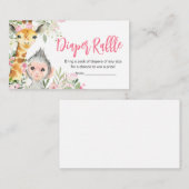 ガールサファリ動物赤ちゃんシャワーおむつラッフル エンクロージャーカード (正面/裏面)