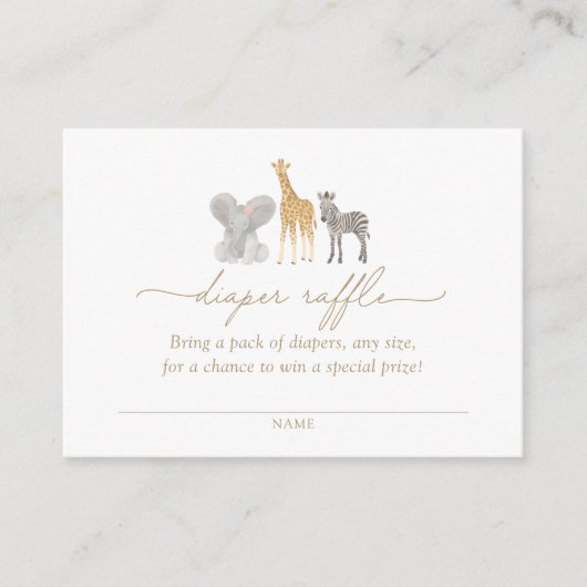 ガールサファリ動物赤ちゃんシャワーおむつラッフル エンクロージャーカード (正面)