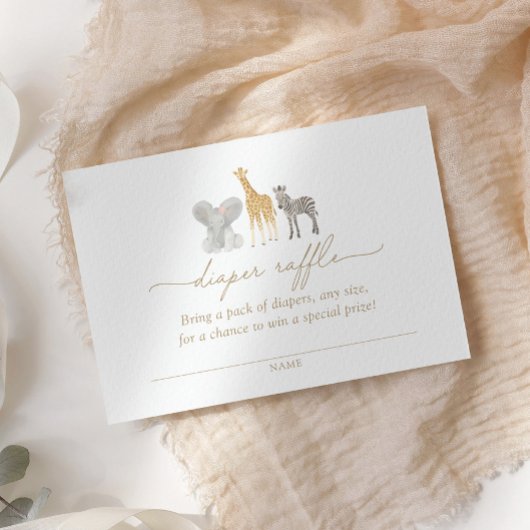 ガールサファリ動物赤ちゃんシャワーおむつラッフル エンクロージャーカード