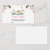 ガールサファリ動物赤ちゃんシャワーおむつラッフル 名刺 (正面/裏面)