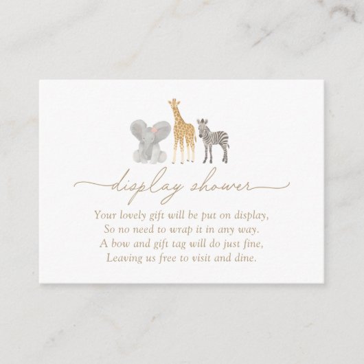 ガールサファリ動物赤ちゃんシャワー表示シャワー エンクロージャーカード (正面)