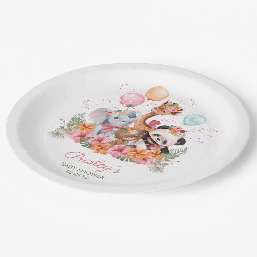 ガールサファリ動物 ペーパープレート (アングル)