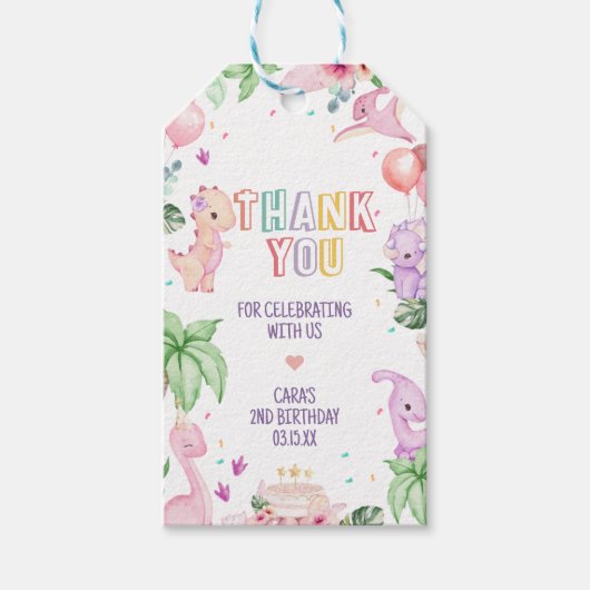 ガールサファリ恐竜バースデーパーティーメッセージカード ギフトタグ (正面)