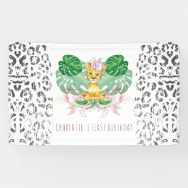 ガールサファリ誕生日ライオンイラストレーション 横断幕