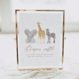 ガールサファリ赤ちゃんシャワーおむつラッフルサイン ポスター