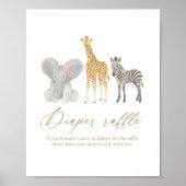 ガールサファリ赤ちゃんシャワーおむつラッフルサイン ポスター (正面)