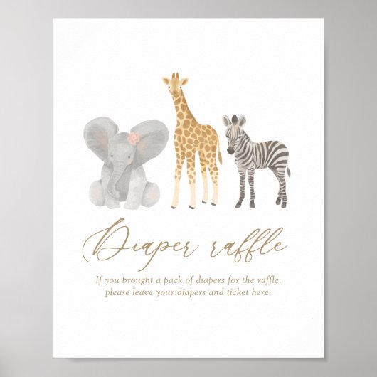 ガールサファリ赤ちゃんシャワーおむつラッフルサイン ポスター (正面)