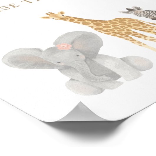 ガールサファリ赤ちゃんシャワーの好意サイン ポスター (角)