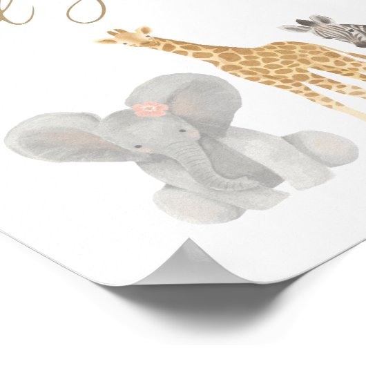 ガールサファリ赤ちゃんシャワーカードとギフトサイン ポスター (角)