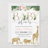 ガールサファリ金ゴールドエレファントキリン赤ちゃんシャワー 招待状 (正面)