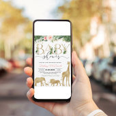 ガールサファリ金ゴールドエレファントキリン赤ちゃんシャワー 招待状