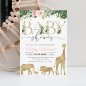 ガールサファリ金ゴールドエレファントキリン赤ちゃんシャワー 招待状
