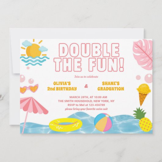 ガールサマー兄弟姉妹誕生日と卒業関節 招待状 (正面)