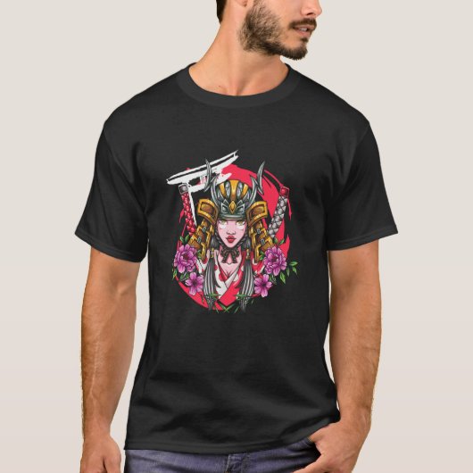 ガールサムライ日本のファイターシノビ忍者武術 Tシャツ (正面)
