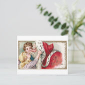 ガールサンタクロースキスをするヴィンテージクリスマス シーズンポストカード (スタンド正面)