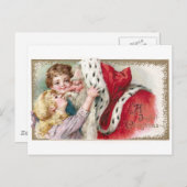 ガールサンタクロースキスをするヴィンテージクリスマス シーズンポストカード (正面/裏面)