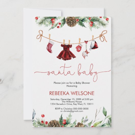 ガールサンタベビークリスマスベビーシャワーの招待状 招待状 (正面)