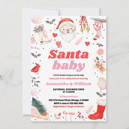 ガールサンタベビーベビーシャワー 招待状 (正面)